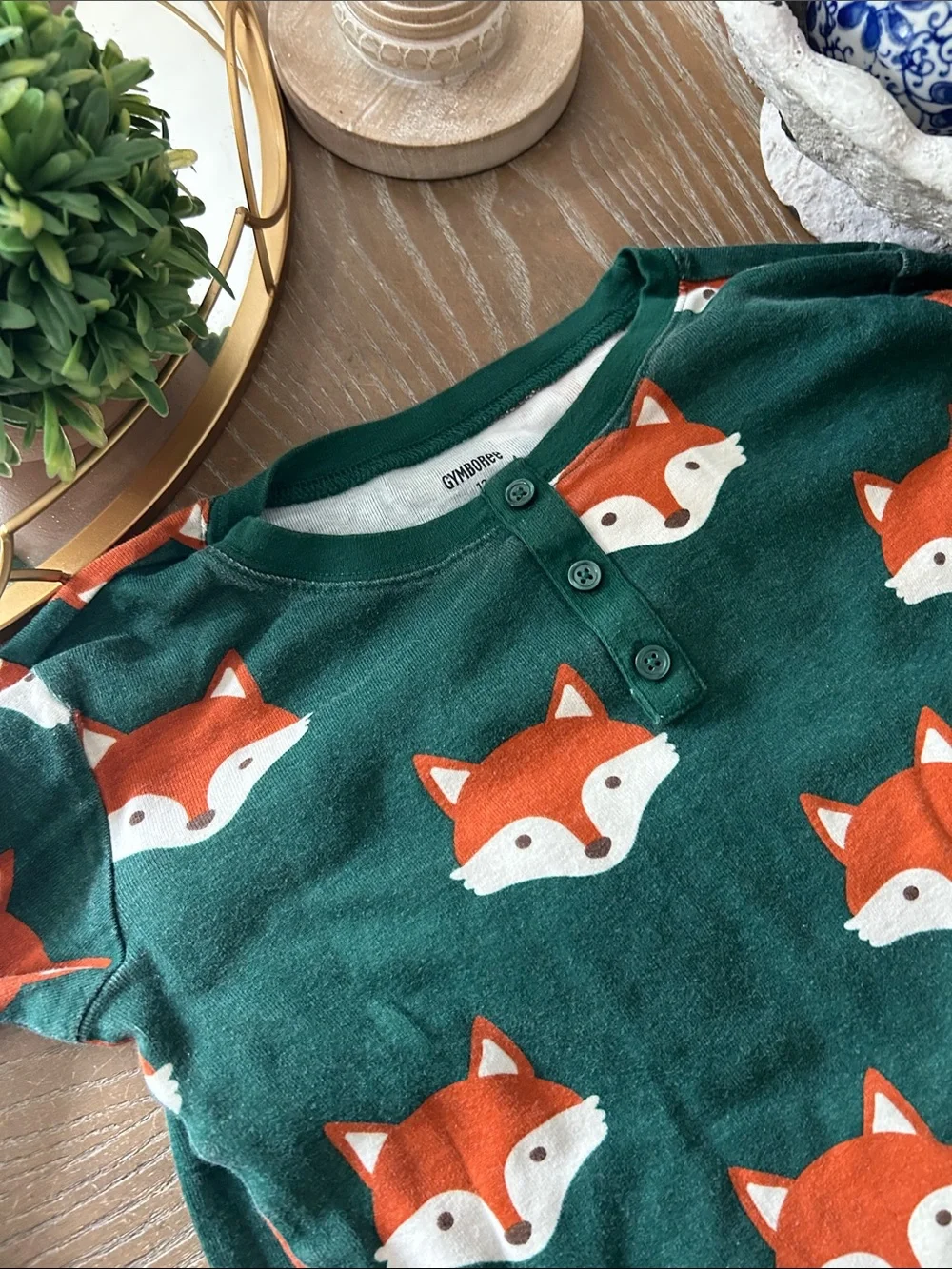 Fall Harvest Gymboree Green Woodland Forest Fox Print Henley Pajama Set Size 12